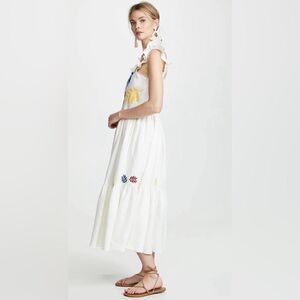 Carolina K Nika Linen Embroidered Florals Ruffle Tiered Spring Summer Dress S